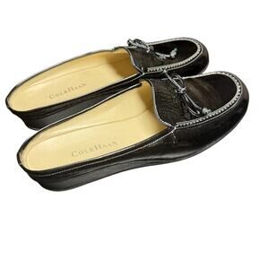 Cole Haan Womens Patent Leather Black Mule Career Loafers Size 10